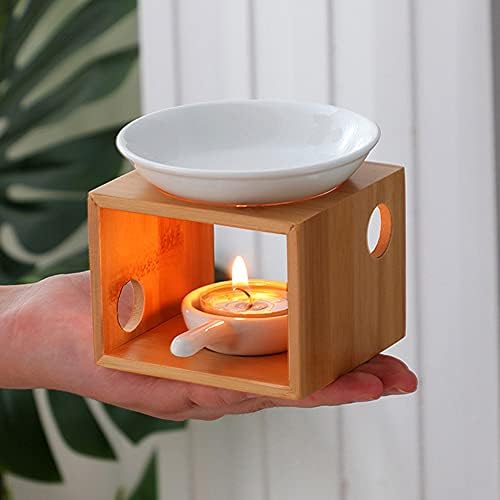 Wooden Essential Oil Burner, Bamboo Ceramic Fragrance Oil Warmer Holder - Image 3