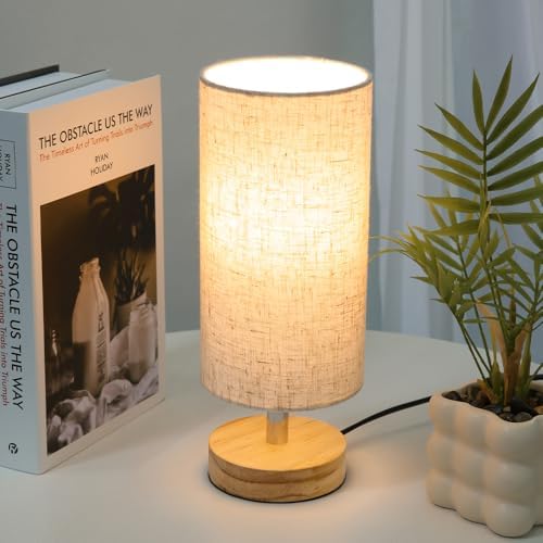 Bedside Table Lamps, Table Lamp for Bedroom, Lamps for Night Stands with Linen Lampshades, Small Table Lamp for Living Room, Office (Bulb Excluded) (Wood) by Unknown