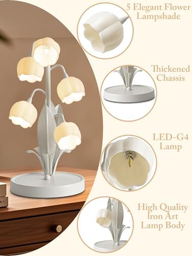 Flower Lamp for Home,5 Lily of The Valley Vintage Table Lamps (White) - Image 3