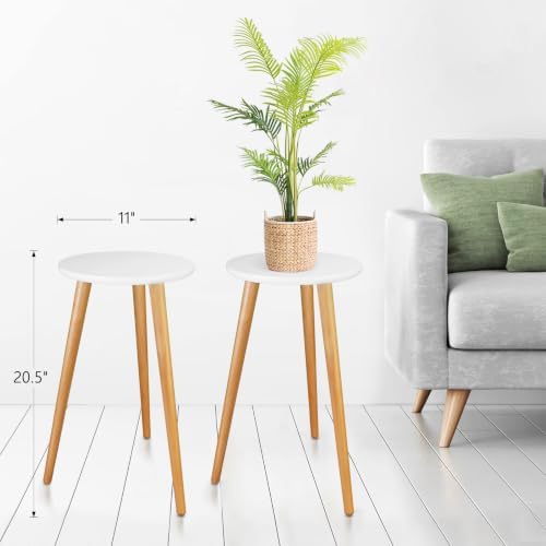 Uneedem Indoor Plant Stand - Mid Century Wooden Plant Table, Tall Holder for Flower Pots, Small Round End Table (A3-White, High: 20.5") - Image 3