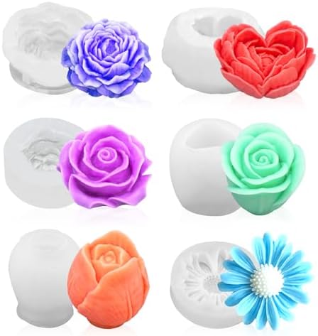 6Pcs Flower Silicona Candle Molds for Candle Making with Wax Wick by MUXIUNT