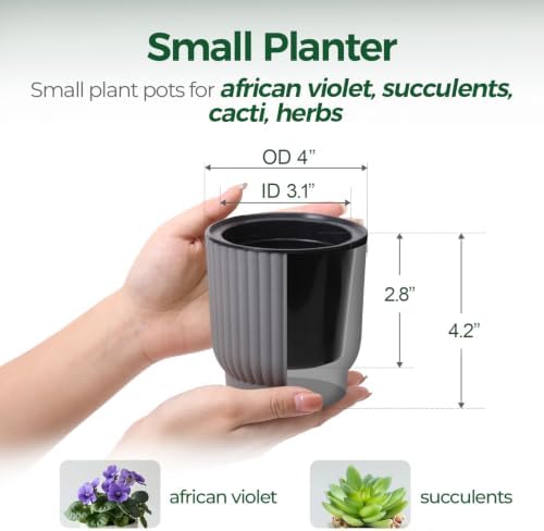 T4U Self Watering Pots for Indoor Plants, 4 Inch 6 Pack Planter Gray - Image 2