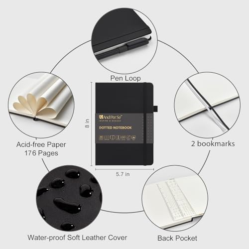 &And Per Se Dotted Notebook with Pen, 176 Numbered Dotted Pages, A5 Hardcover, Journal Stencils & Fineliner Pen for Beginners Women Men (Black) - Image 2