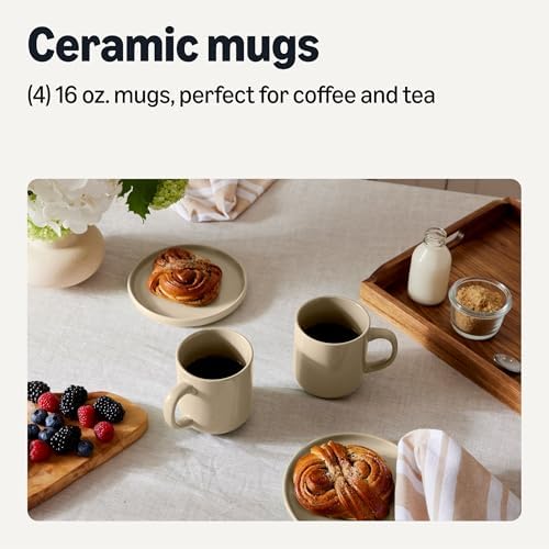Amazon Basics Stoneware Coffee Mugs, 16 oz, 4-Piece Set, Gloss-Glazed, Stain-Resistant, Microwave, Freezer and Dishwasher-Safe, Linen Gray - Image 2