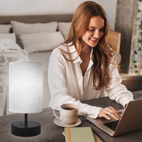 DEGNJU Small Bedside Lamp, Mini Minimalist Table Lamp with Round Flaxen Fabric Shade, 9 Inch Desk Reading Lamp for Bedroom, Living Room, Office, 1 Pack - Image 5