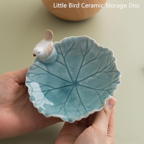 Cute Bird Lotus Ceramic Trinket Dish,Jewelry Ring Dish, Ceramic Trinket Tray, Key Bowl, Dessert Plate,Bathroom Decoration (White) - Image 5