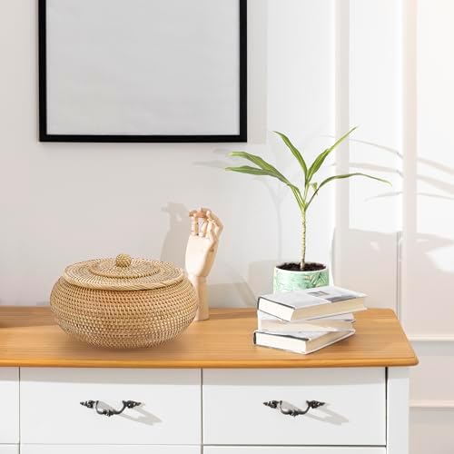 Hipiwe Round Rattan Boxes with Lid Natural Woven Picnic Storage Basket Bin - Image 3