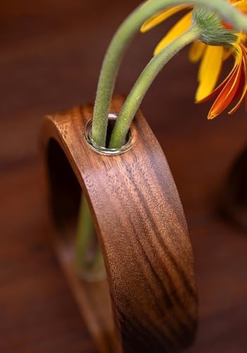 Solid Wood Hydroponic Vase with Glass Tube, Handmade Wooden Plant Propagation Station, Minimalist Desktop Water Planter for Home and Office Décor - Image 6