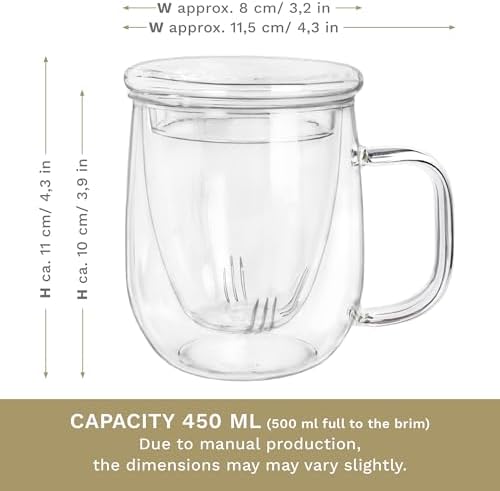 Creano Tea Glass 450 ml – Large Tea Cup with Strainer and Glass Lid – An ideal Tea Maker - Image 4