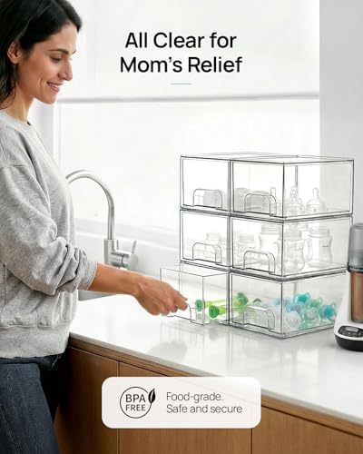Vtopmart 6 Pack Small Clear Stackable Storage Drawers for Desk, Countertop - Image 5