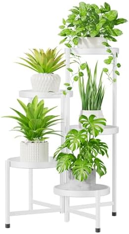 iDavosic.ly 5 Tier Large Plant Stand Indoor Outdoor, 10 In Wide Tray, White by iDavosicly