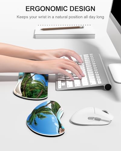 Auhoahsil Large Mouse Pad with Wrist Rests for Keyboard & Mouse, Thick Soft Ergonomic Memory Foam Wrist Supports, Big & Long Desk Mat 35.5 x 15.7 in, for Office Gaming Computer, Beach and Trees - Image 3