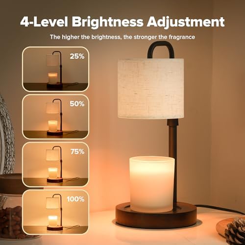 Candle Warmer Lamp with Timer, Dimmable Wax Warmer Candle Lamp for Jar Candle with 2 Bulbs, Christmas Birthday Gifts for Women Mom, Home Decor for Room, Bedroom, Kitchen-Linen Fabric - Image 4