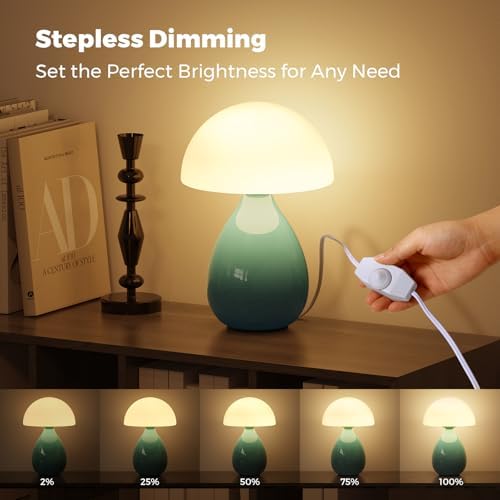Mushroom Lamp, Vintage Small Table Lamp for Bedroom, Ice Crack Ceramic LED Night Light for Kids, Mid Century Modern Bedside Lamp for Nightstand, Living Room, Home Decor Gift Ideas for Women, Blue - Image 3
