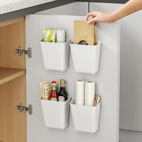 4 Piece Kitchen Cabinet Door Storage Box,Self Adhesive Wall Mounted Storage Box,Wardrobe/Bathroom/Refrigerator Small Items Organizer by Nmgkokew