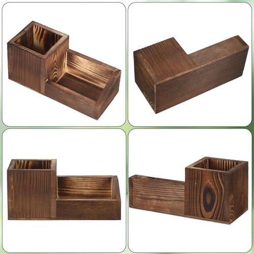 Hipiwe Vintage Wood Business Card Holder Stand for Desk with Pen Pencil Cup - Image 6