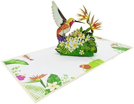 ETA 3D Floral Hummingbird Pop Up Card, Birthday Card, Thank You Card, Mother's Day Card, Nature Card, Congratulate with 3D Bird, Laser Cut, Handmade in Vietnam, 5.9 in x 5.9 in