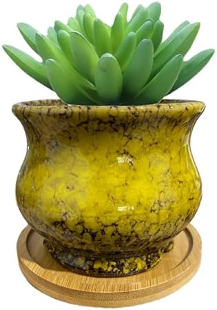 Cute 3.94 Inch Ceramic Home Garden Decoration Succulent Cactus Flower Pots Container -Plant Not Included，Yellow - Image 2