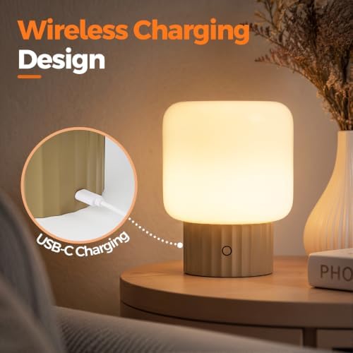 VOLISUN Mushroom Lamp, Cordless Rechargeable Table Lamp with Glass Shade, 3 Color Temperatures & Stepless Dimming, 5200mAh, Touch Control Bedside Lamps for Living Room, Bedroom, 2 Pack (Brown) - Image 5