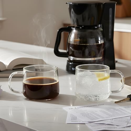 Aquach 16oz Glass Coffee Mugs Set of 2, Large Clear Borosilicate Tea Cups - Image 2
