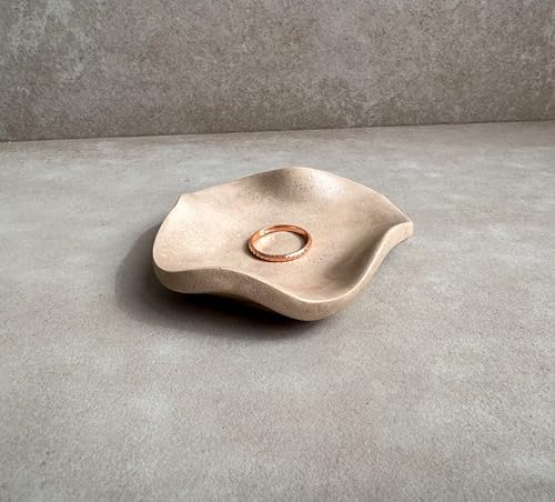 Small Wavy Concrete Tray, Irregular Trinket Storage, Mini Ring Dish, Modern Jewelry Display, Engagement Ring Holder, Minimalist Tiny Bowl (Creamy Beige) - Image 3