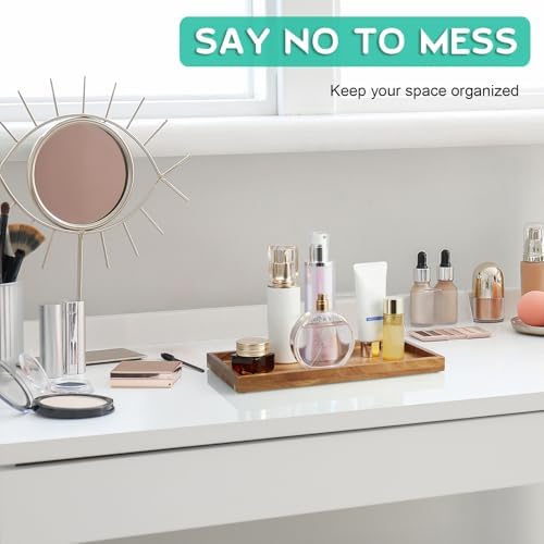 ALELION 11.7" Bathroom Vanity Tray for Counter - Acacia Wood Decorative Tray for Toilet Tank Makeup Perfume Jewelry Catchall Coffee Table - Wooden Kitchen Countertop Organizer for Soap Dispenser - Image 3
