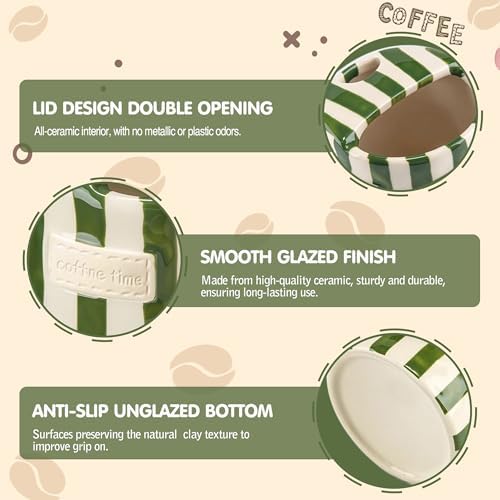 Ceramic Coffee Mugs 10 oz Retro Striped Coffee Mug No Handle with Straw - Image 5