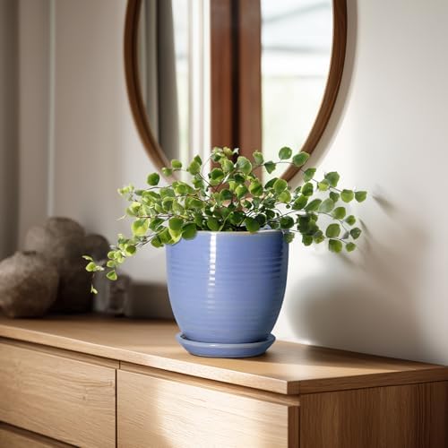 6 Inch Ceramic Pots for Plants - Ceramic Plant Pots with Drainage Hole and Saucer, Flower Pot for Indoor Plants, Round Modern Planter, Apartment Decor, Housewarming Gifts, Blue-Purple - Image 3