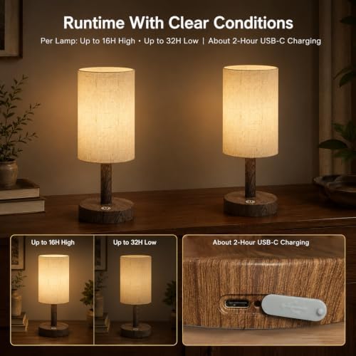 Small Rechargeable Cordless Table Lamp, Nightstand to Desk, Dark Walnut - Image 5