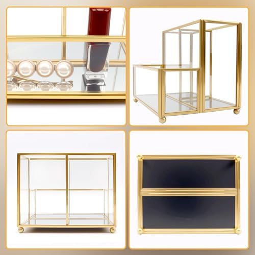 Glass Pen Holder for Desk,Gold Pencil Holder with 3 Compartments,Small Desk Organizer for Pens/Pencils/Sticky Notes,Stylish Clear Pen Organizer for Home Office Desk - Image 2