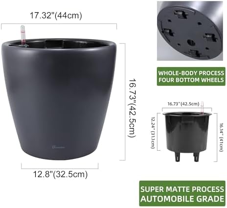 Dexceder 18x17 Self Watering Planter with Wheels (Slate Gray Matte) - Image 3