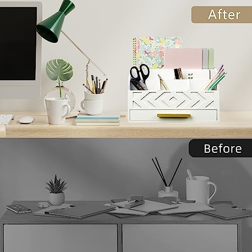 Wooden Desk Organizer Mail Organizer Countertop, Desktop Organizer Mail Sorter Mail Holder Bill Organizer for Desk, Desk Organizers and Accessories for Women (White) - Image 5
