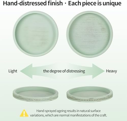 Hanobe Sage Green Decor Tray, Beaded Edge & Distressed Finish - Image 6