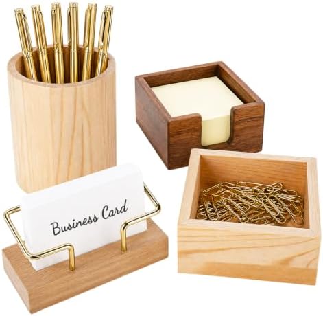 4 Set Wooden Office Desk Accessories Desktop Organizer Decor by Unknown