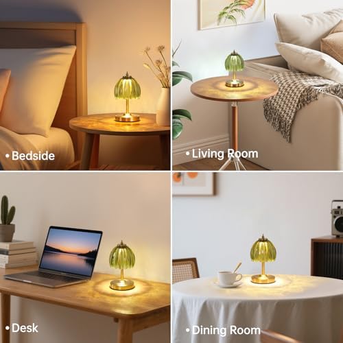 Shenmoyl Set of 2 Tulip Table Lamp with 5200mAh Battery & Touch Control, Cordless Small Table Lamp with 3 Colors, Rechargeable Battery Operated Table Lamps for Nightstand, Bedroom (Green Tulip) - Image 5