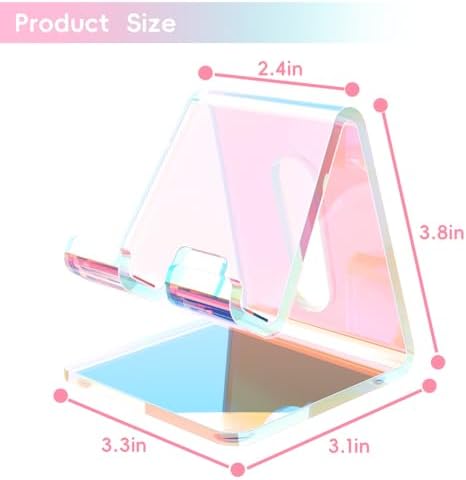 Crpich Acrylic Cell Phone Stand, Portable Phone Holder, Phone Stand for Desk, Compatible with Phone16 15 14 13 12 Pro Max Mini 11, Switch, Android Smartphone, Pad, Tablet, Iridescent Color - Image 3