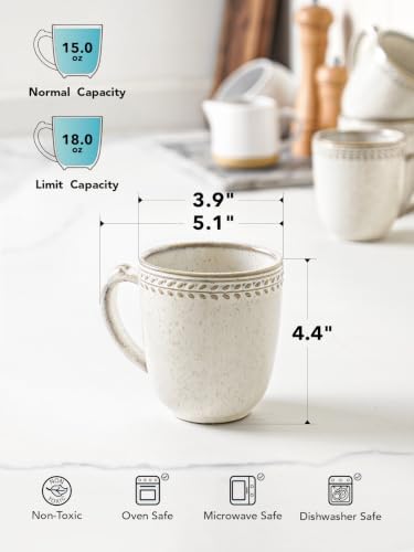 LE TAUCI Coffee Mugs Set of 6, Ceramic 18 oz Coffee Cups with Handle, Large Mug for Latte, Milk, Hot Tea, Cappuccino, Mocha, Cocoa, Microwave Oven Dishwasher Safe - 3.9 inch, Birch - Image 3