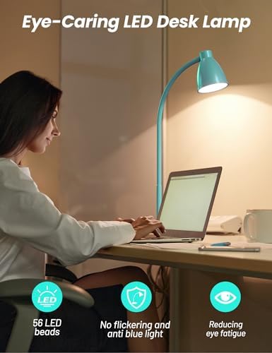 BOHON LED Desk Lamp with USB Charging Port, 3 Color Modes Dimmable, Teal - Image 5