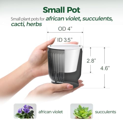 T4U Self Watering Pots for Indoor Plants 4 Inch 4 Pack Planter Gray - Image 2