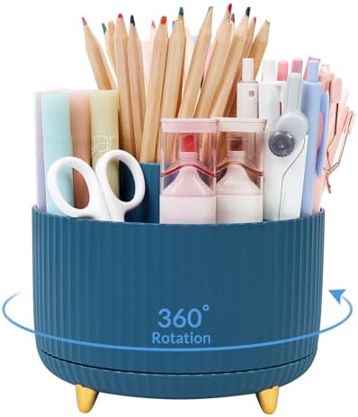 SKYDUE 360 Degree Rotating Desk Organizer, Dual-Purpose Pencil Pen Holder, Rotating Desk Pen Organizer with 5 Slots, Pencil Cup for Office, School, Home by SKYDUE