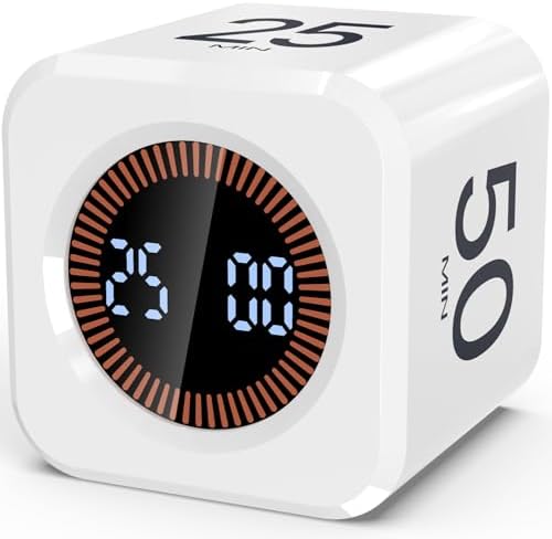 Digital Pomodoro Timer Cube 5/10/25/50min Preset, Silent & Sound Alarm by COWVTUJ