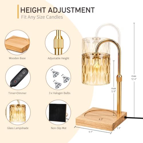 Candle Warmer Lamp with 3 Bulbs, Adjustable Height Dimmable Candle Warmer with Timer, Candle Lamp with Charming Gift Box Ribbon,Birthday Gifts for Women Mom, House Warming Gifts New Home Decor - Image 3