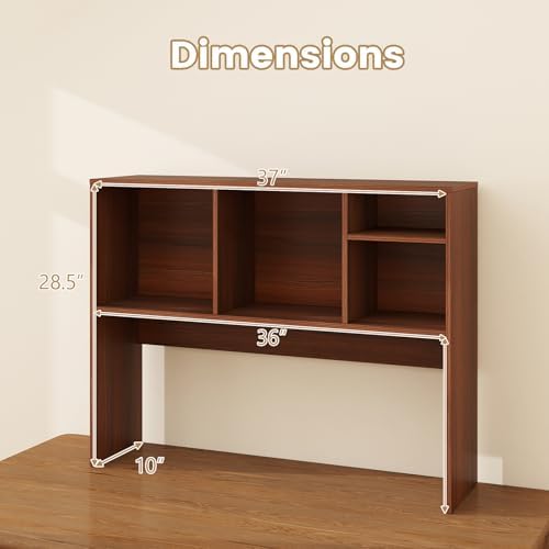 GIANTEX Desktop Bookshelf, Countertop Storage Hutch with 4 Shelves for Computer Desk, Dressing Tabletop Display Rack, Multipurpose Desk Hutch Storage Organizer for Home Office Dorm (Walnut) - Image 3