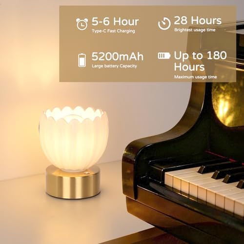 Shenmoyl Cordless Small Table Lamp with 5200mAh Battery & Touch Control, Battery Operated Tulip Table Lamp with 3 Colors, Rechargeable Mini Table Lamps for Bedsides, Bedroom, Nightstand (White) - Image 6