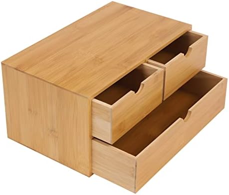 Tabletop Original Bamboo Desk Organizer - Mini Bamboo Desk Drawer Tabletop Storage Organization Box for Office Home Toiletries Supplies, No Assembly Required (3 Drawers(2+1)) by GUDBYWXB