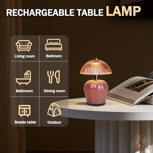 MJ PREMIER Rechargeable Table Lamp, Small Cordless Lamp with Timer, Pink*2 - Image 6