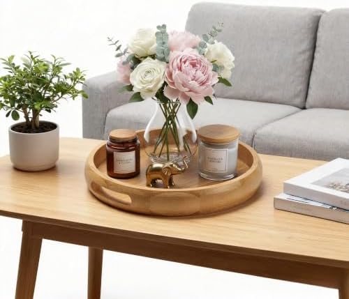 11.8" Round Bamboo Tray with Handles, Wood Serving Tray, Decorative Tray - Image 5