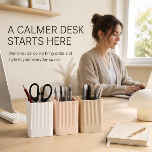3 Pack Aesthetic Pen Holders for Desk,Sturdy Plastic Pencil Holder - Image 4