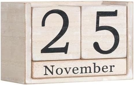 Wooden Block Calendar for Desk, Large Size Daily Desktop Perpetual Desk Calendar, Cute Date Display Desk Accessories for Home Office Decor, Teacher, Classroom, Reusable Yearly, Grey Beige by DEERINE