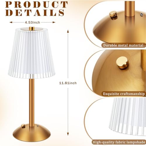 Liliful 4 Pcs Cordless Table Lamp LED Touch, Gold, Hollow Lined Style - Image 2